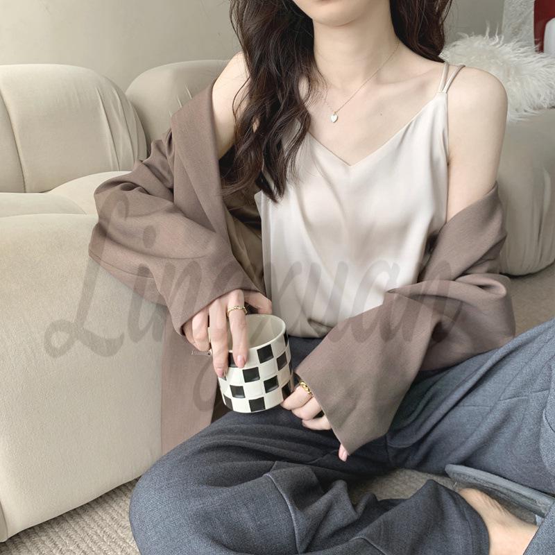 

Summer Korean V-Neck Silk Camisole Sleeveless Women s Top Small
