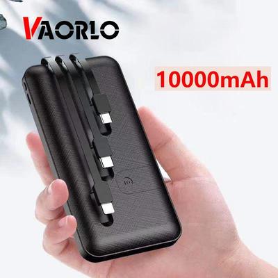 VAORLO Batería Externa Portátil de 10000mAh Cargador Rápido Powerbank con 3 Cables Integrados Cargador de Batería Externa Para Micro Tipo-C Diseño con Soporte Micro
