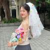 Photo Props Pompom Mesh Tulle Colorful White Veil Wedding Veils  Bridal Veils Headdress Accessories