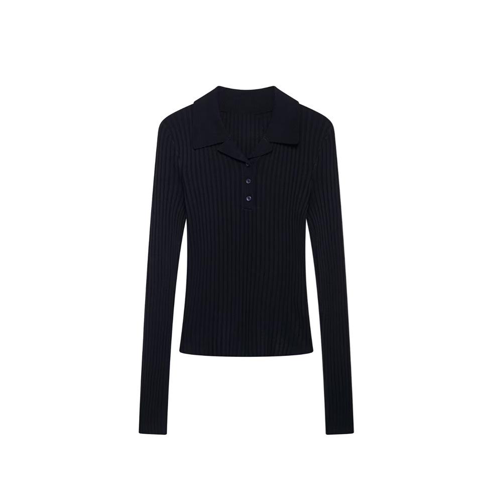 Spring/Summer 2025 Women's Slim Fit Ribbed Knit Polo Shirt