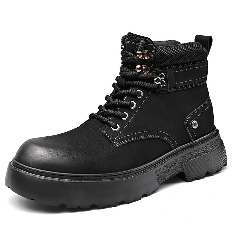 Fashion Luxury Men Genuine Leather Round Toe Boots Vintage High Top Casual Lace-up Tooling Shoes Fashion Designer Outdoor Ankle Boots