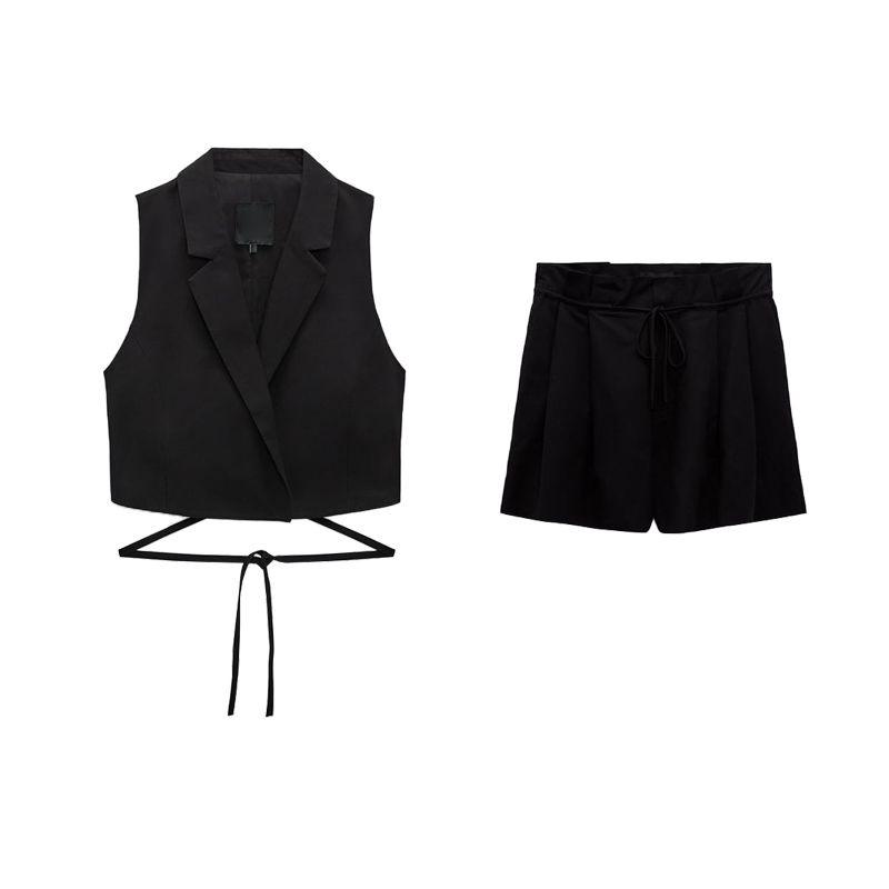 Spring New Arrival Linen Blend Silm Vest 2010751 White Casual High Waist Shorts 4661413