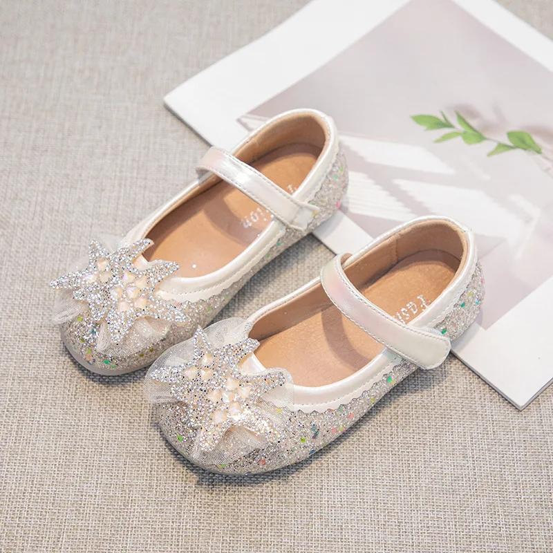 Wiosna 2025 Nowa Kolekcja Dziecięce Uniwersalne Błyszczące Płytkie Czółenka Dziewczęce Kryształowe Księżniczki Buty na Imprezę
