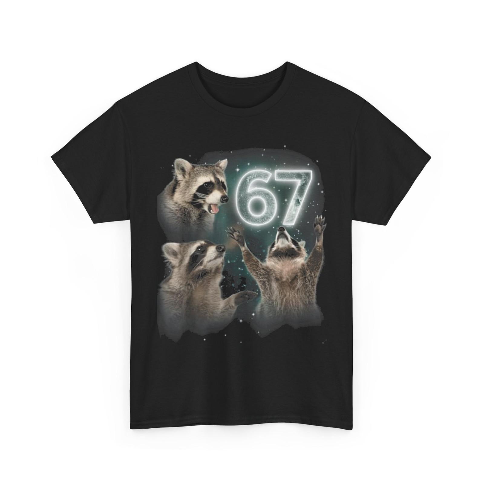 67 Meme Racoon T-Shirt, Six Seven Raccoon with Moon Funny Shirt L