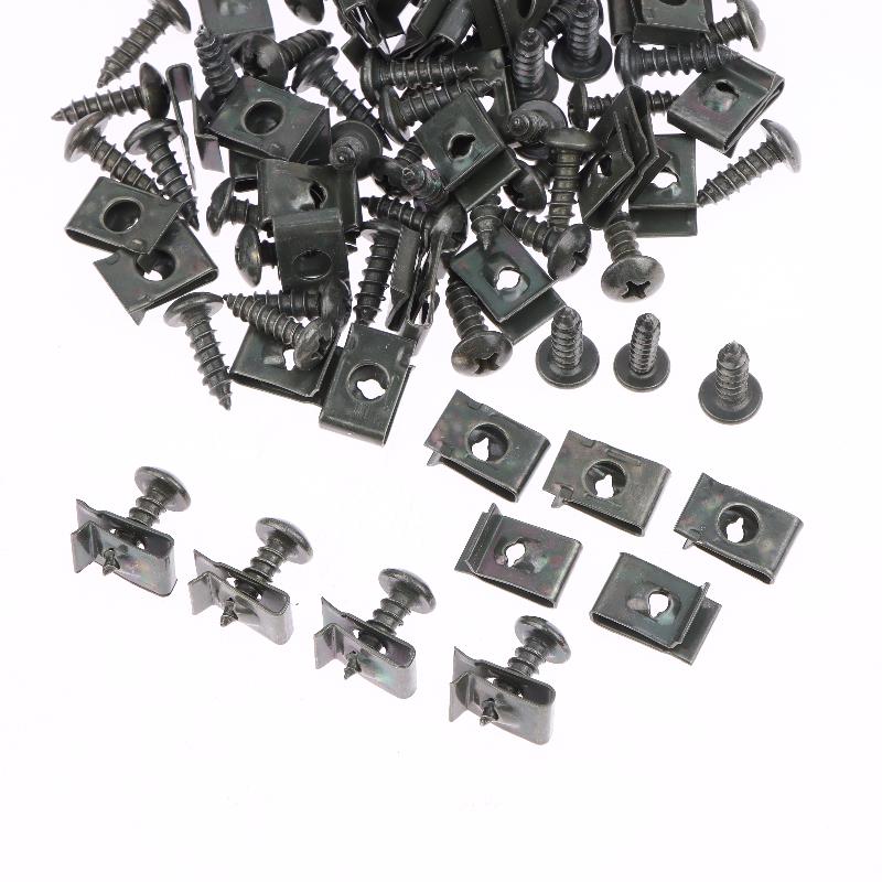 40/100Pcs Anti-Rust Protection Clip Screw Iron Sheet Kit Self Tapping Screws Fastener Clip For Car Moto U-Type Clip With Screw