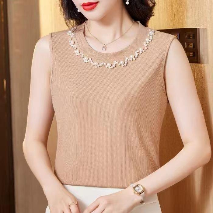 Women's 2025 Summer Sleeveless Beaded Slim Fit Base Vest