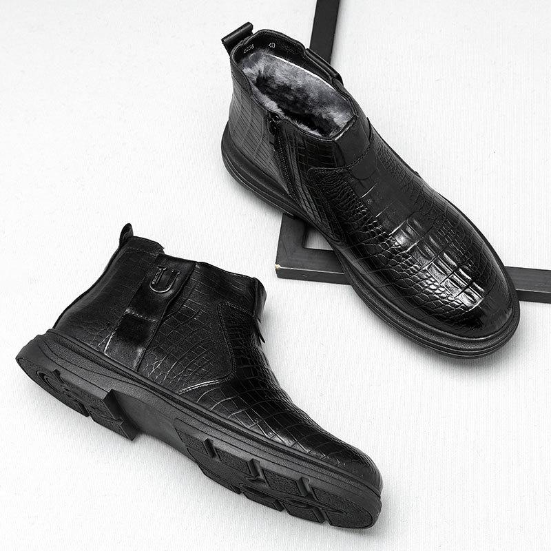 Winter men's cotton shoes leather high-top velvet outdoor casual men's shoes warm sheepskin fur integrated snow boots men's