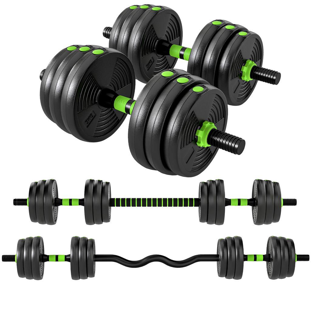 Adjustable Dumbbell Set, 20 Kg, 3-in-1, Extension Bar, Black