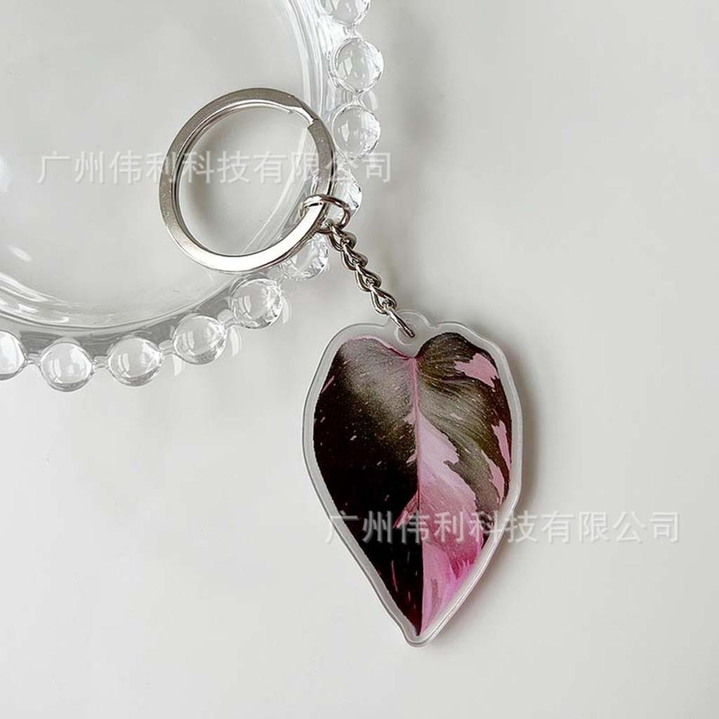 Kreativ Akryl Simulering Blad Dobbeltsidig Nøkkelring Hodetelefoner Veske Anheng Smykker Nøkkelring