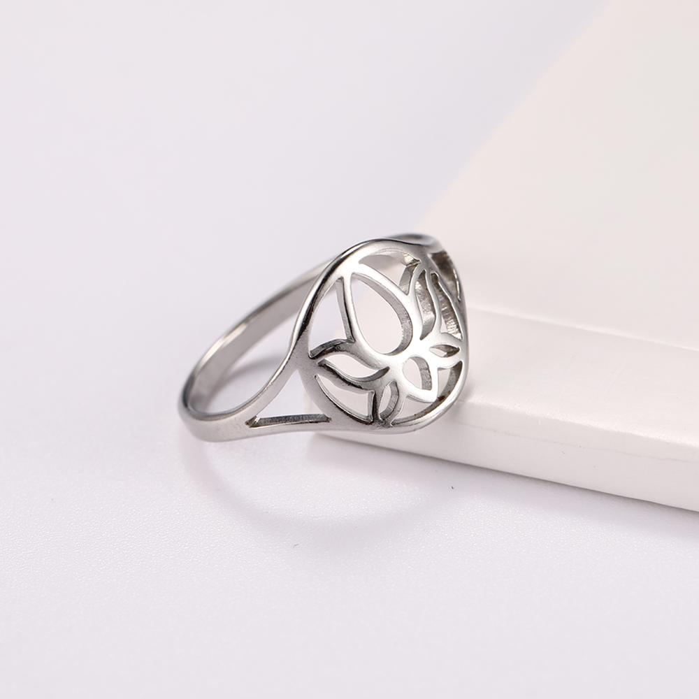 Stainless Steel Lotus Flower Rings for Women Vintage Finger Ring Jewelry Female Wedding Engagement Gift