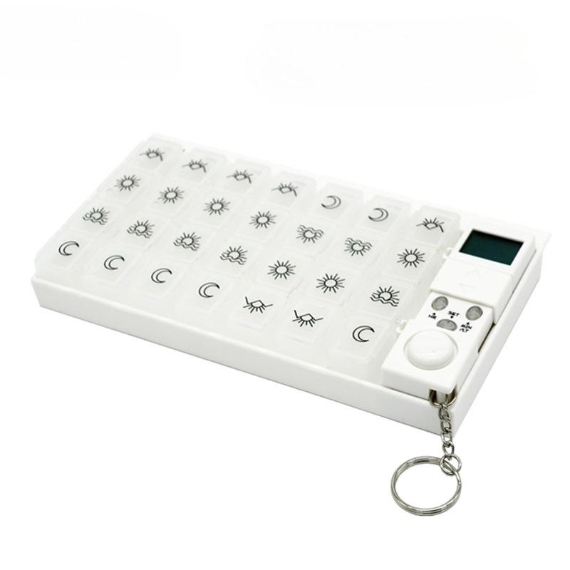 Intelligent Timed Reminder Medicine Box 28 Compartment Weekly Smart Pill Box with Sound Alarm for Elderly Medicine Reminder