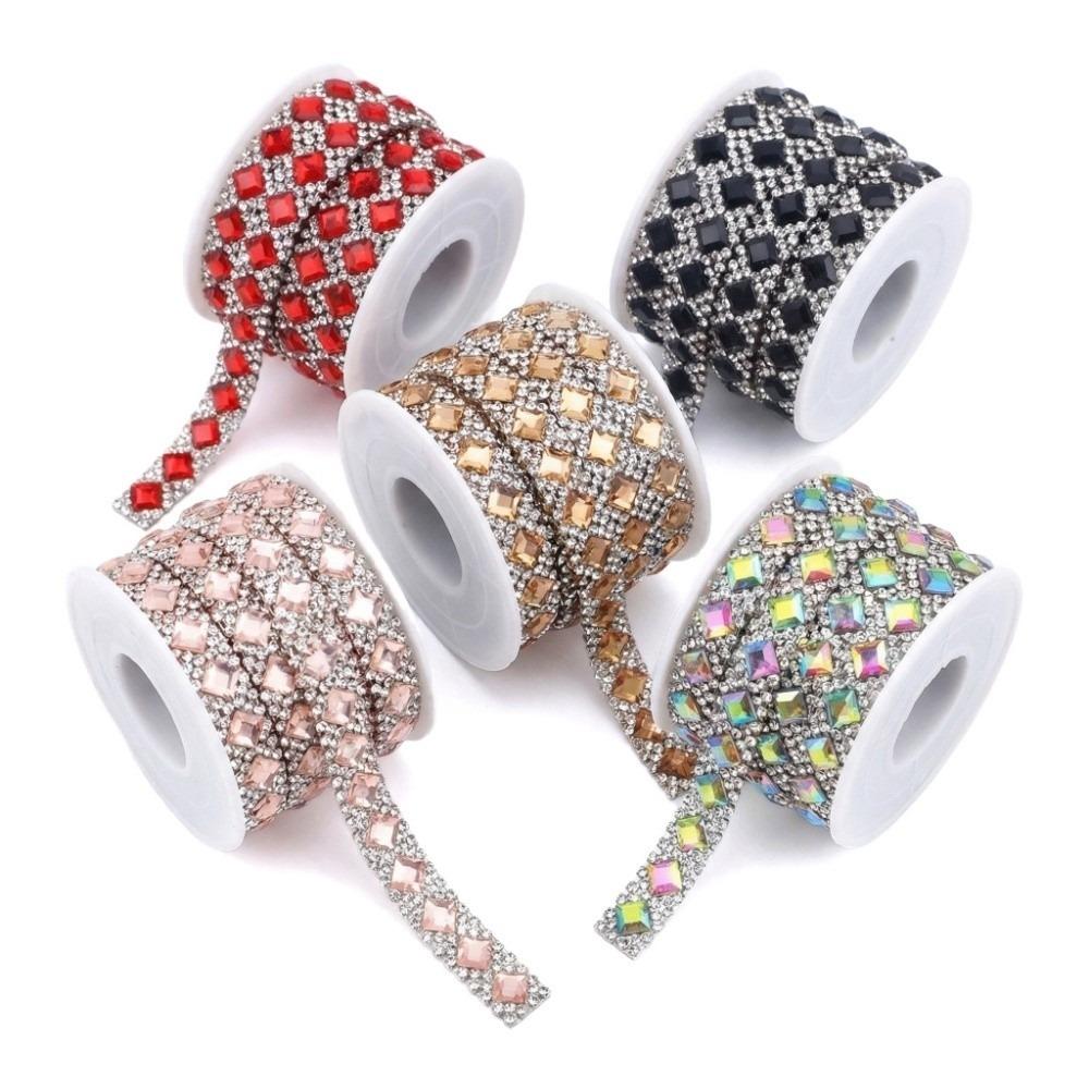 3 Yards Self Adhesive Square Rhinestone Flexible Sparkling Rhinestone Sticker Shiny DIY Decoration Apparel Accessory Bag Decor