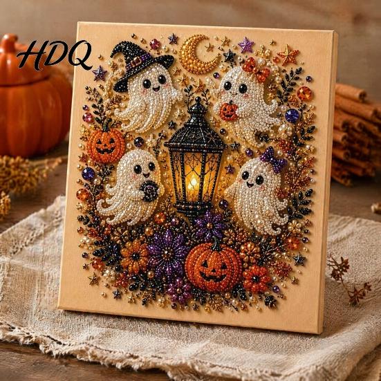 Happy Halloween Atmosphere Decor Ghost Faux Pearl Art DIY Kit Spooky 3D Bead Unique Home Painting Crafts Gothic Wall for Adults Beginners Decorative
