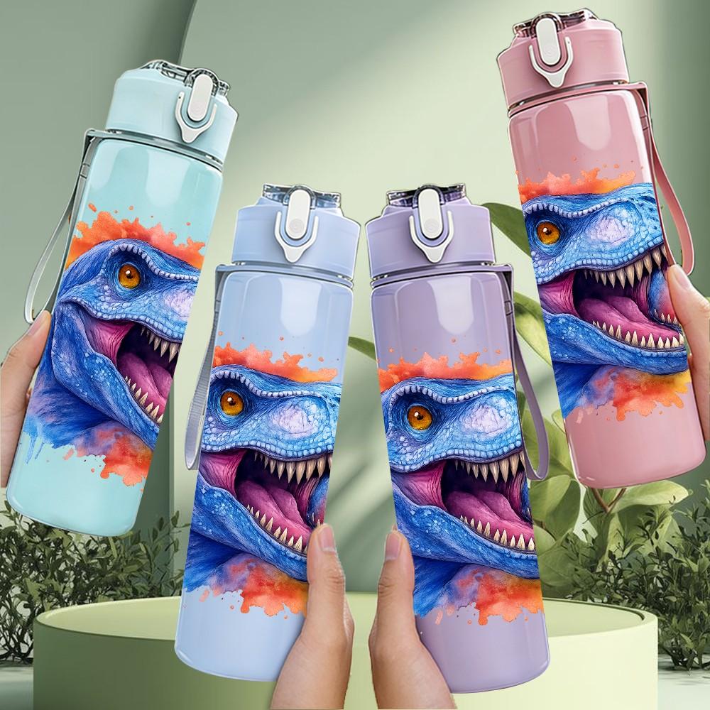 1PC Roaring Blue Dinosaur Head 750ml Color Plastic Sports Water Bottle Leakproof Flip Straw Lid Suitable for Sports Office Home Use