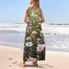 Women's Casual Floor-length Sundress Summer Beach Dress Round Neck Sleeveless Loose  Print Sundress