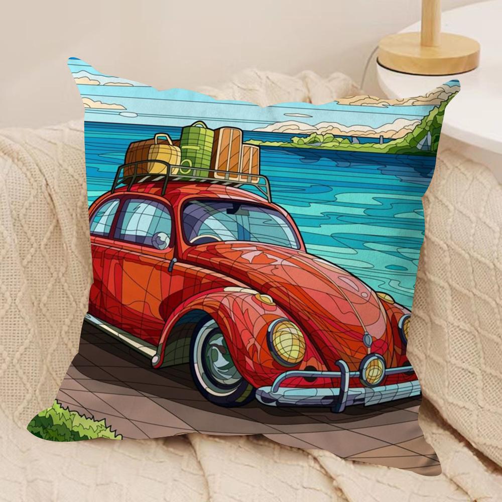 Watercolor Car Cushion Cover Silky Short Plush DoubleSided Printed Pillow Case for Sofa All Seasons Home Decor Gift