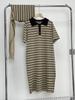 Solid Color Short Sleeve Maxi Dress with Shawl, Striped Plus Size Polo Collar Knitted Dress