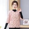 Women's Floral Print Warm Collarless Cotton Jacket with Mid and Seven-Sleeve Options, Fleece-Lined for Autumn/Winter.