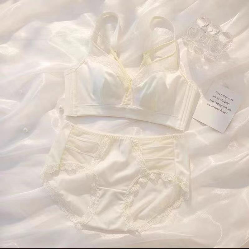 Sexy Rimless Rabbit Ear Cup Bra Comfortable Large Chest Small Push Up Underwear Set