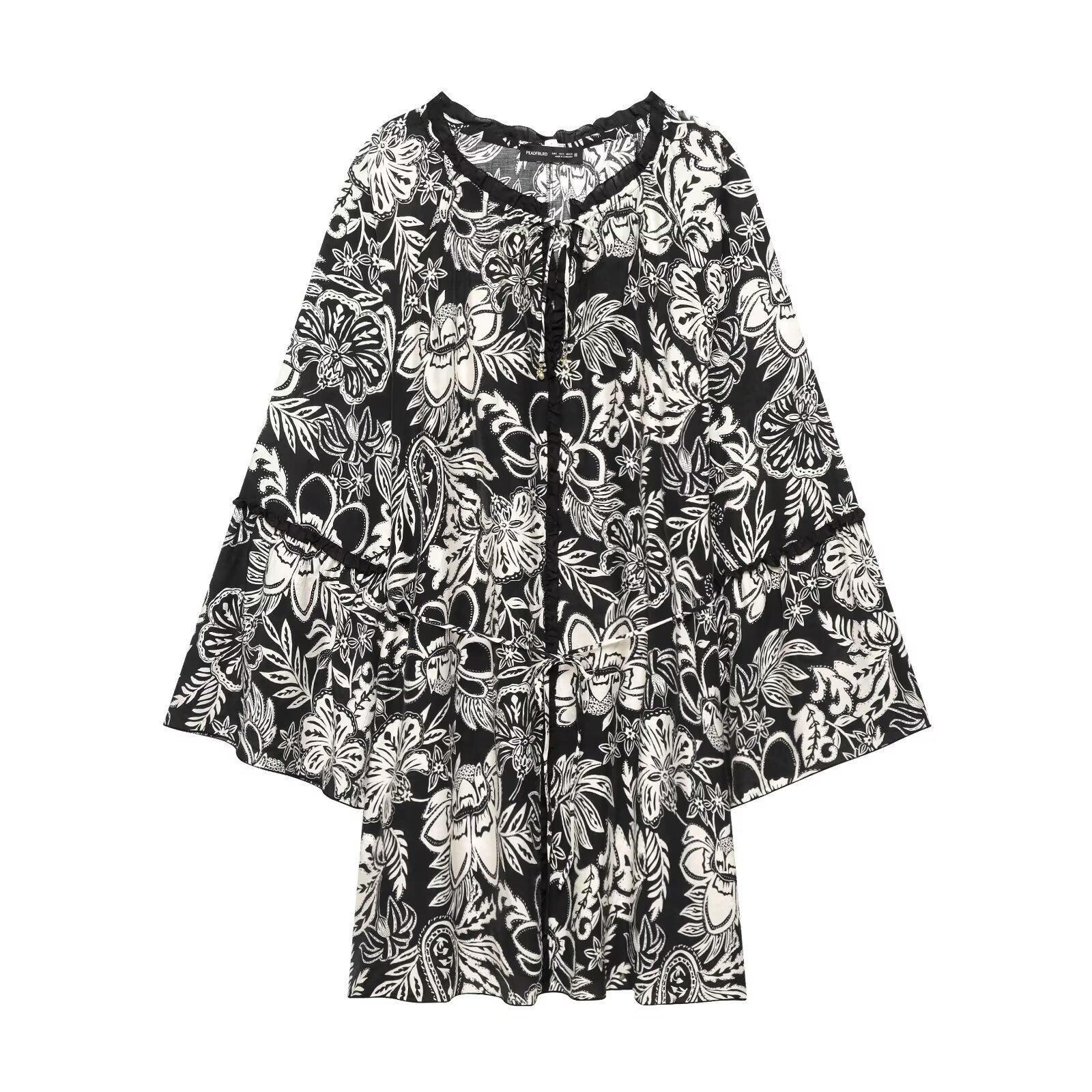 2026 Spring Women s European & American Bell Sleeve Shirt Dress Long Sleeve Jumpsuit L
