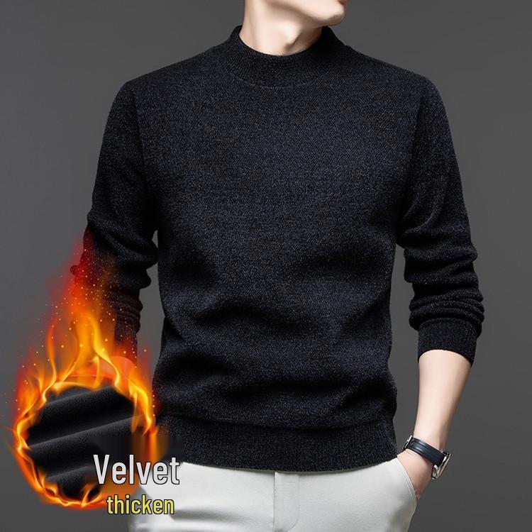Men's Autumn/Winter Chenille Knit Half-High Neck Velvet-Enhanced Base Layer Sweater
