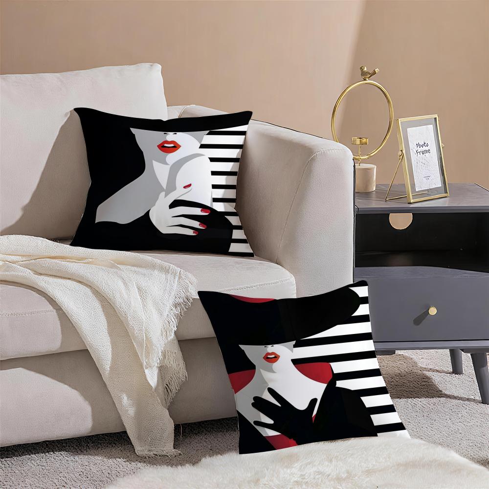 Elegant Vantage Anime Elegant Lady Pattern Cushion Cover Linen Pillow Case Soft Breathable Protective Couch Room Decoration