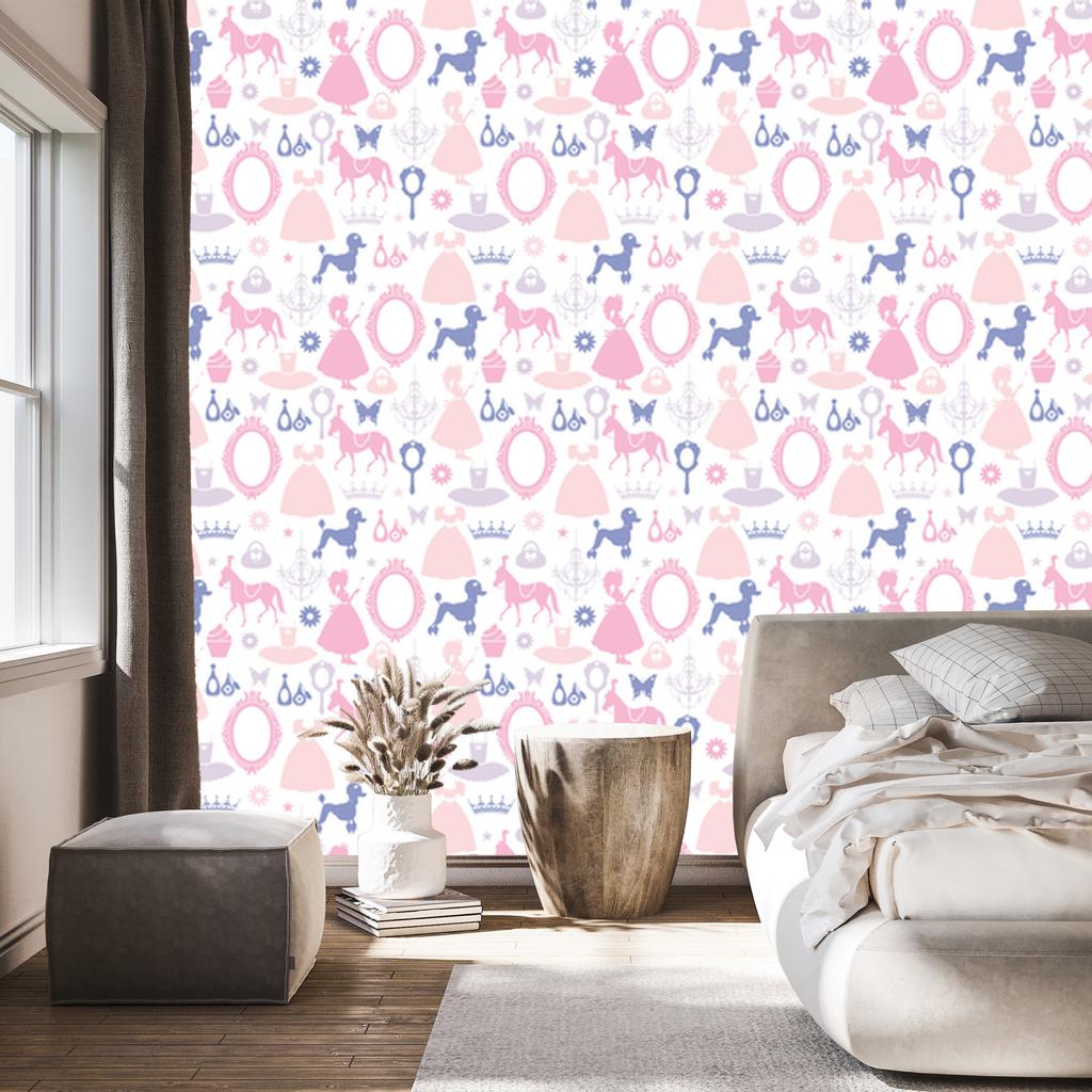 Princesses dogs and horses girls wallpaper for living room and bedroom 50x1000