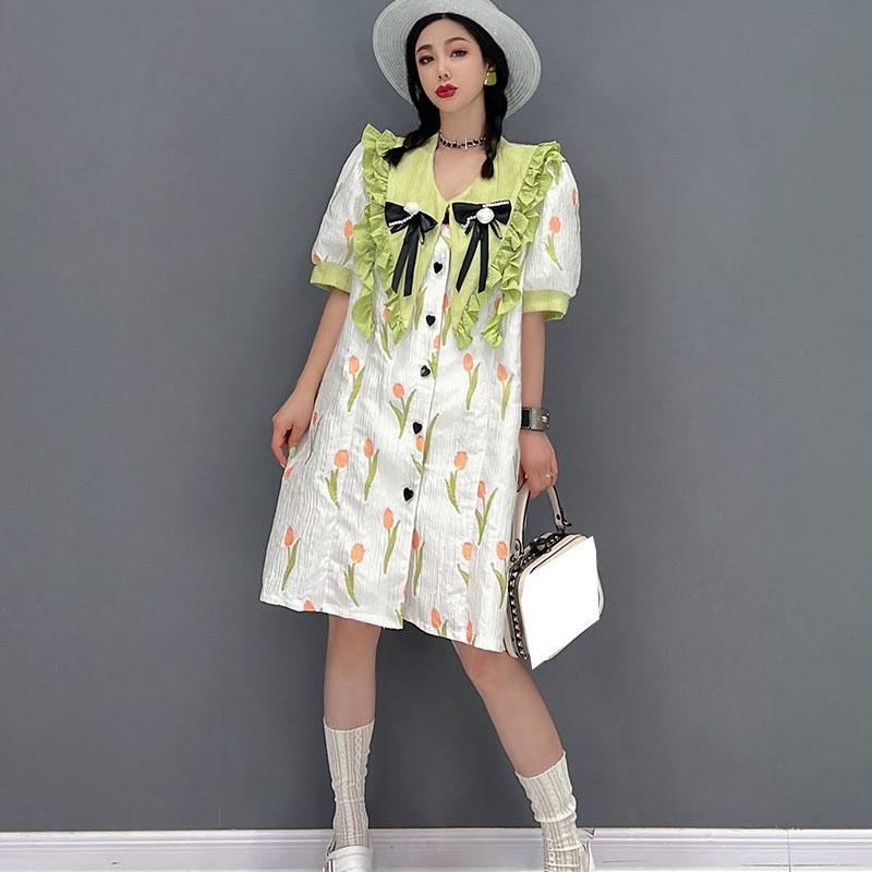 

XITAO Bow Fashion Повседневное платье с рюшами WMD6451 One Size белый