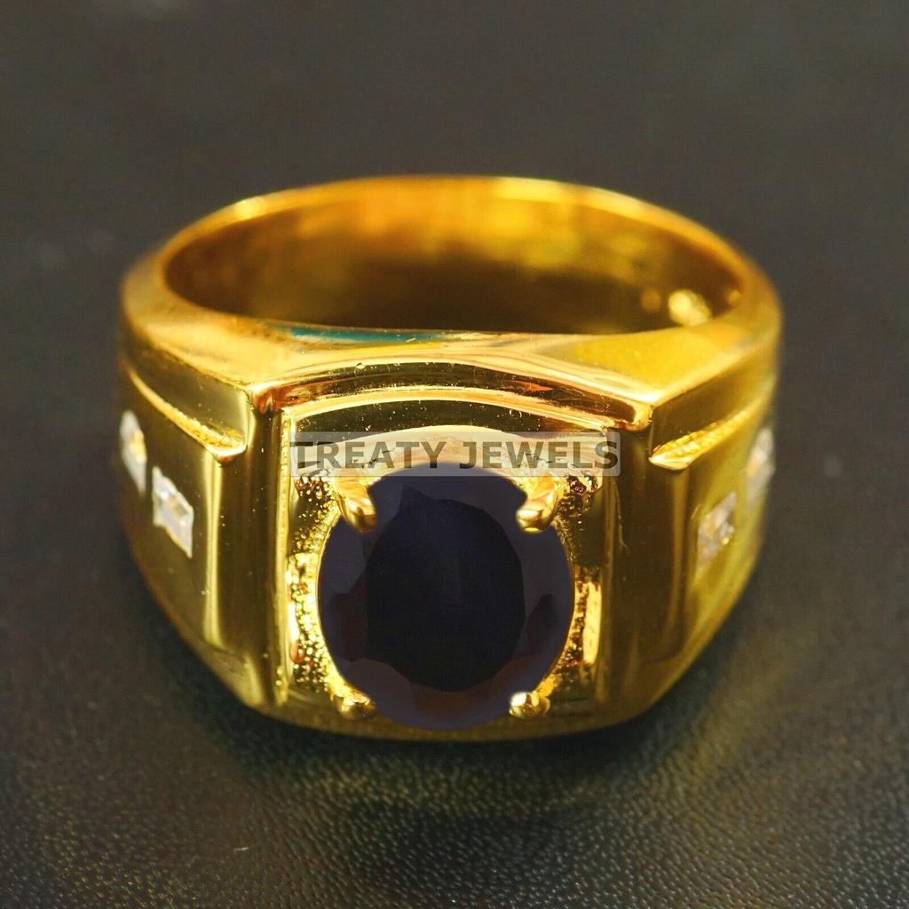 Black Onyx Oval Cut With 925 Silver Gold Plated Ring For Men's #A802 JL375666840896
