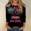 Christmas-themed Women's New Year Printed Round Neck Long-sleeved T-shirt, Festive Black and White Casual Loose Top