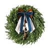 22 Inch Real Touch Christmas Wreath for Front Door Artificial Greenery Pine Cedar Wreath with Bells And Ribbon Bow for Home Porch Wall Window Decor