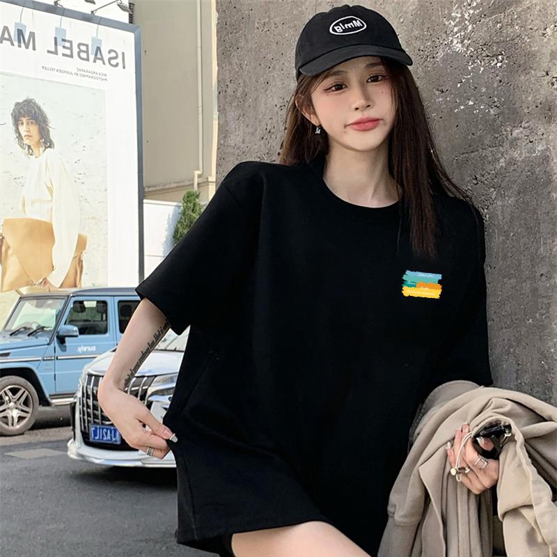 Black cotton short-sleeved t-shirt women's 2025 summer new design loose and thin unique top