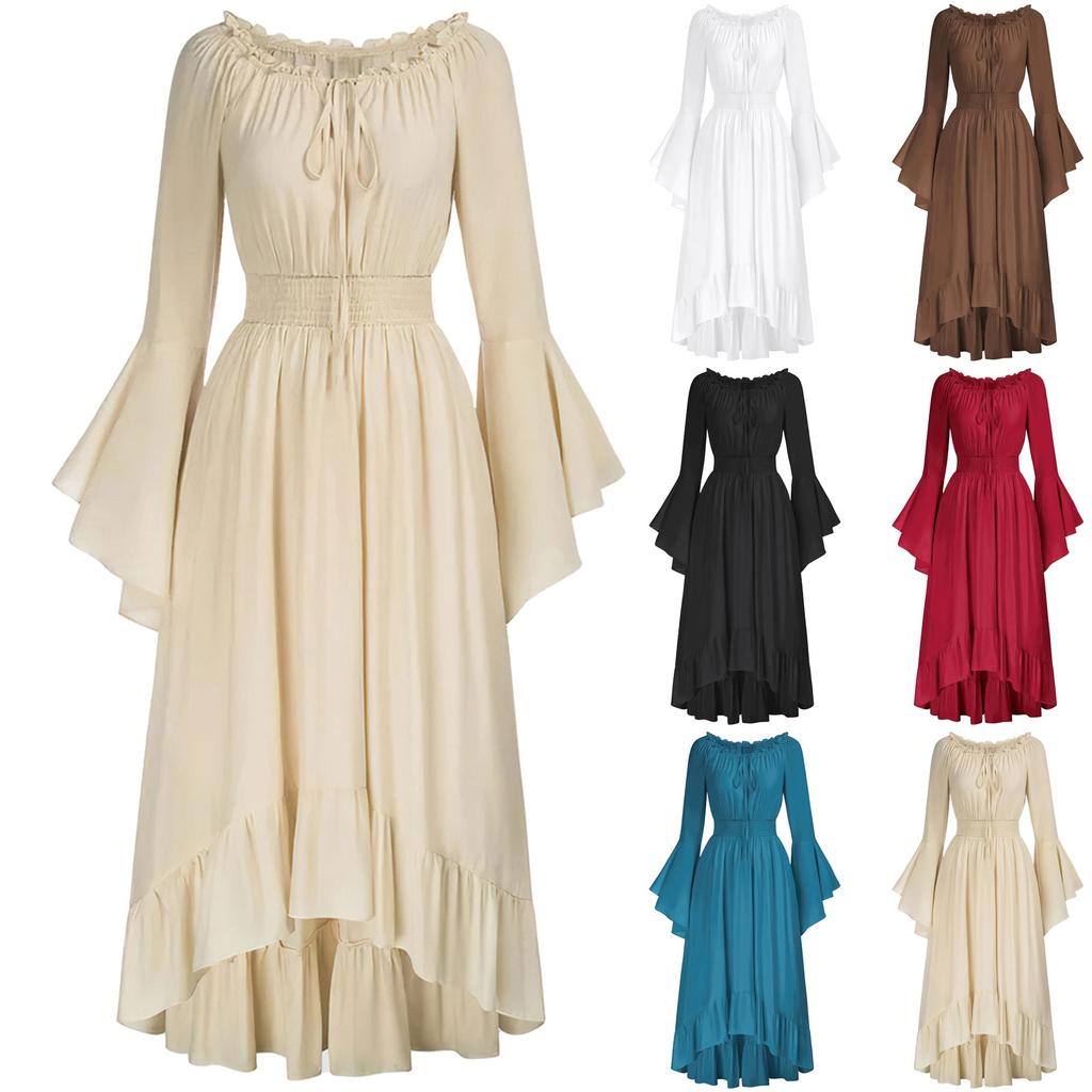 Women's Vintage Solid Color Lace Collar Long Sleeve Dress Cos Dress