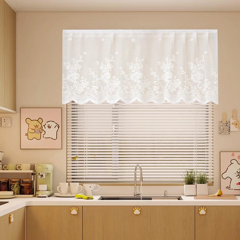 White Lace Half Curtain Cute Cherry Design Window Door Short Curtain Cabinet Wardrobe Furniture Dust-proof Curtain Sheer Voile