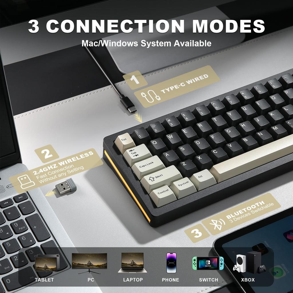 YUNZII AL71 Gaming Full Aluminum Mechanical NKRO Wireless RGB for Technical Standards Compliance Certified Crystal White 68% Keyboard, CNC, Hot-Swap,