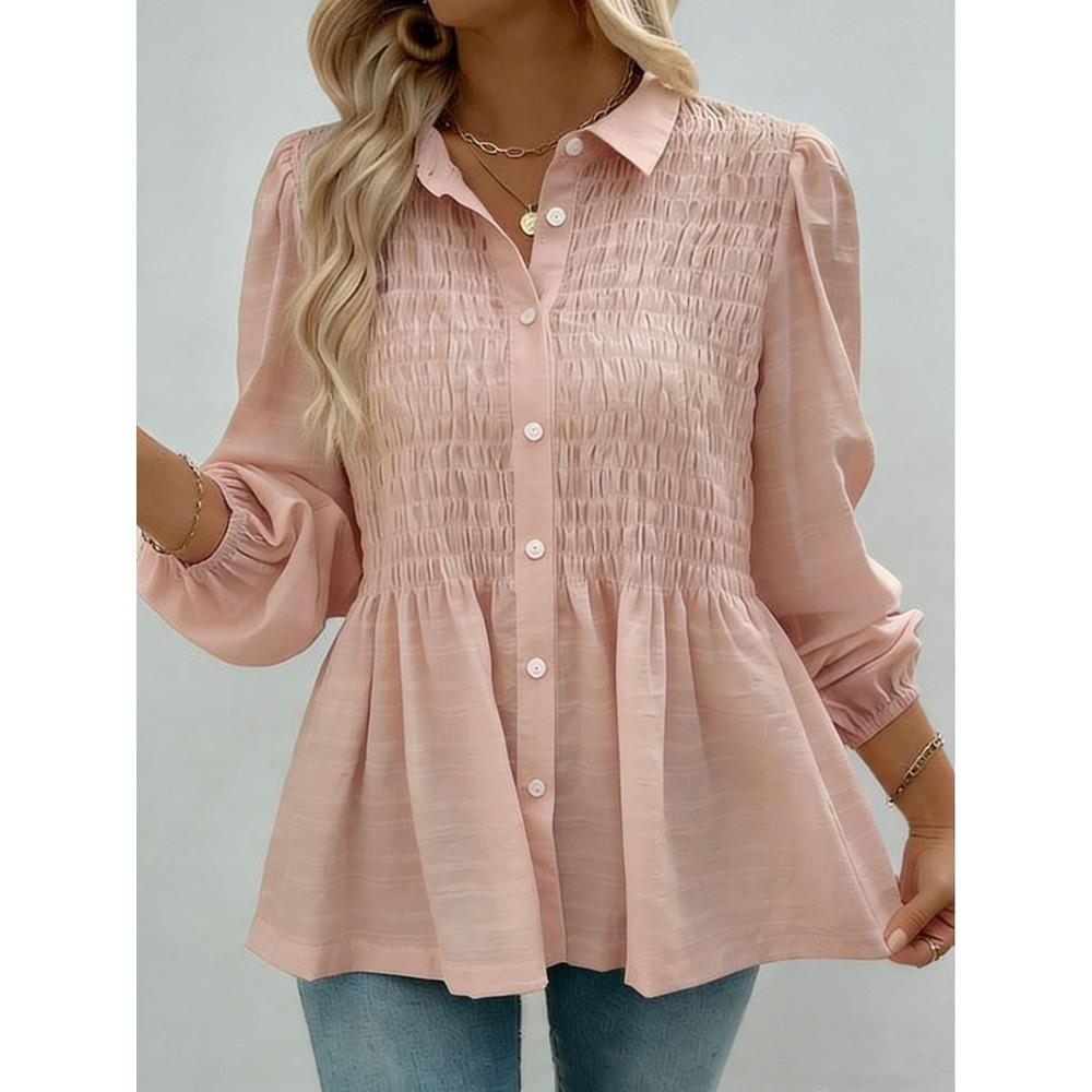 New Solid-color Button Casual and Fashionable Long-sleeved Button-up Shirt for Women In Spring and Summer