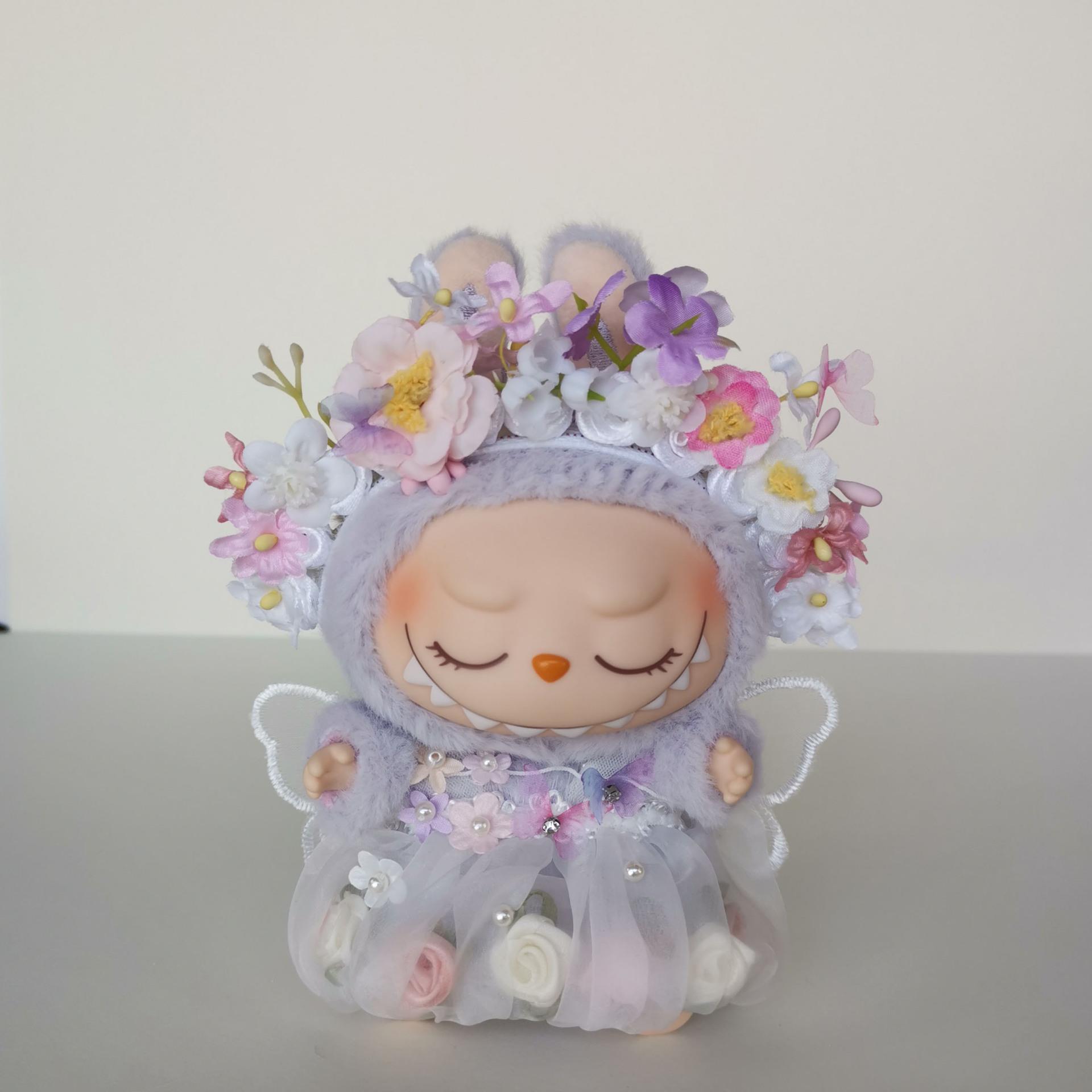 

V1 V2 Слепой бокс Кукла Лабубу Платье Феи цветов Одежда Лабубу Платье принцессы Мини-кукла Наряд Головной убор ручной работы С крыльями without doll