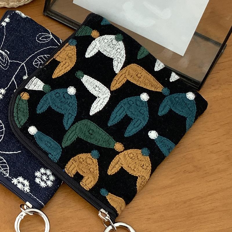 

Женские кошельки для монет Хлопок Лен Вышивка Японский Харадзюку Модные кошельки Губная помада Наушники Мини-сумки для хранения для девушки