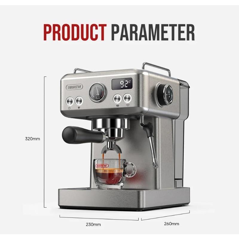 HiBREW H10A Semi-Auto Espresso Machine - 20Bar Pump (Rich Crema), 58mm Portafilter, Temp Adjustable, Stainless Steel, Cold/Hot for Home/Office