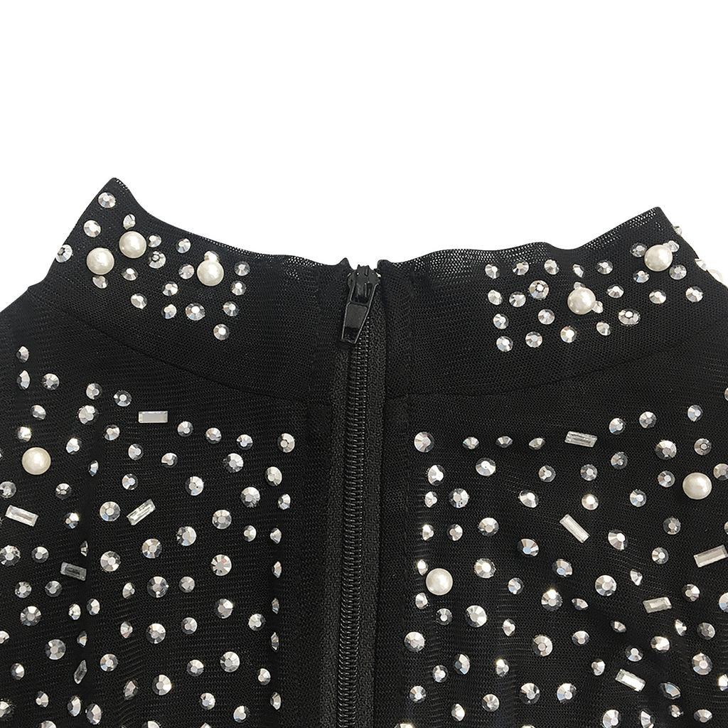 Seksowna sukienka na imprezę w klubie nocnym z głębokim dekoltem w serek, z siateczki diamentowej, przezroczysta, damska odzież