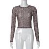 Sexy Long Sleeves Tops Mesh T Shirt Leopard Printed Bodycon Women Clothes Lady Party Club Streetwear Casual Nightout Y2K