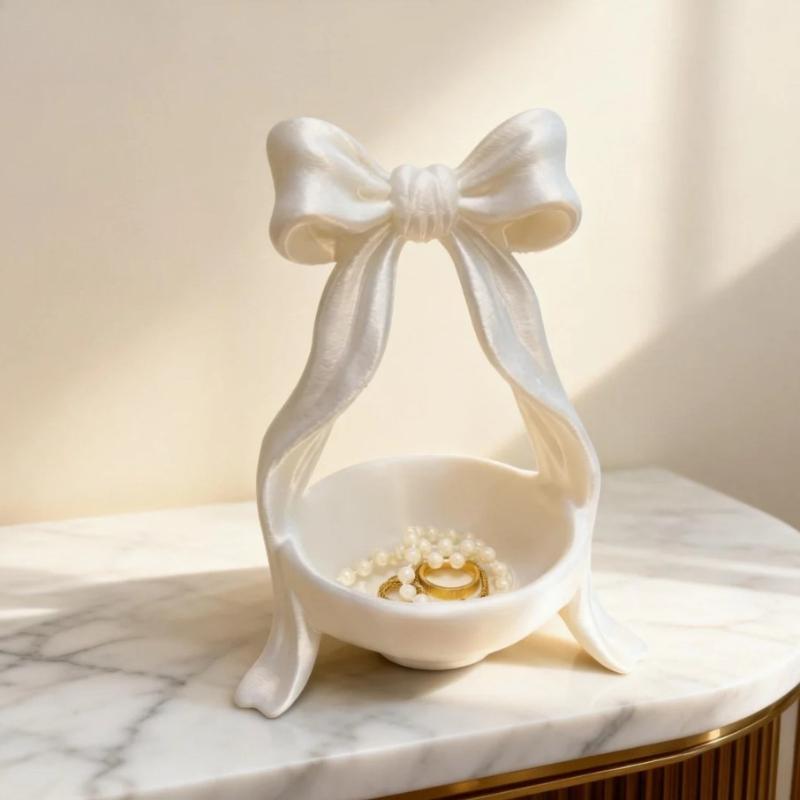 

Elegant jewelry storage tray, with bow design, fashionable storage tray, for jewelry storage on the dressing table белый