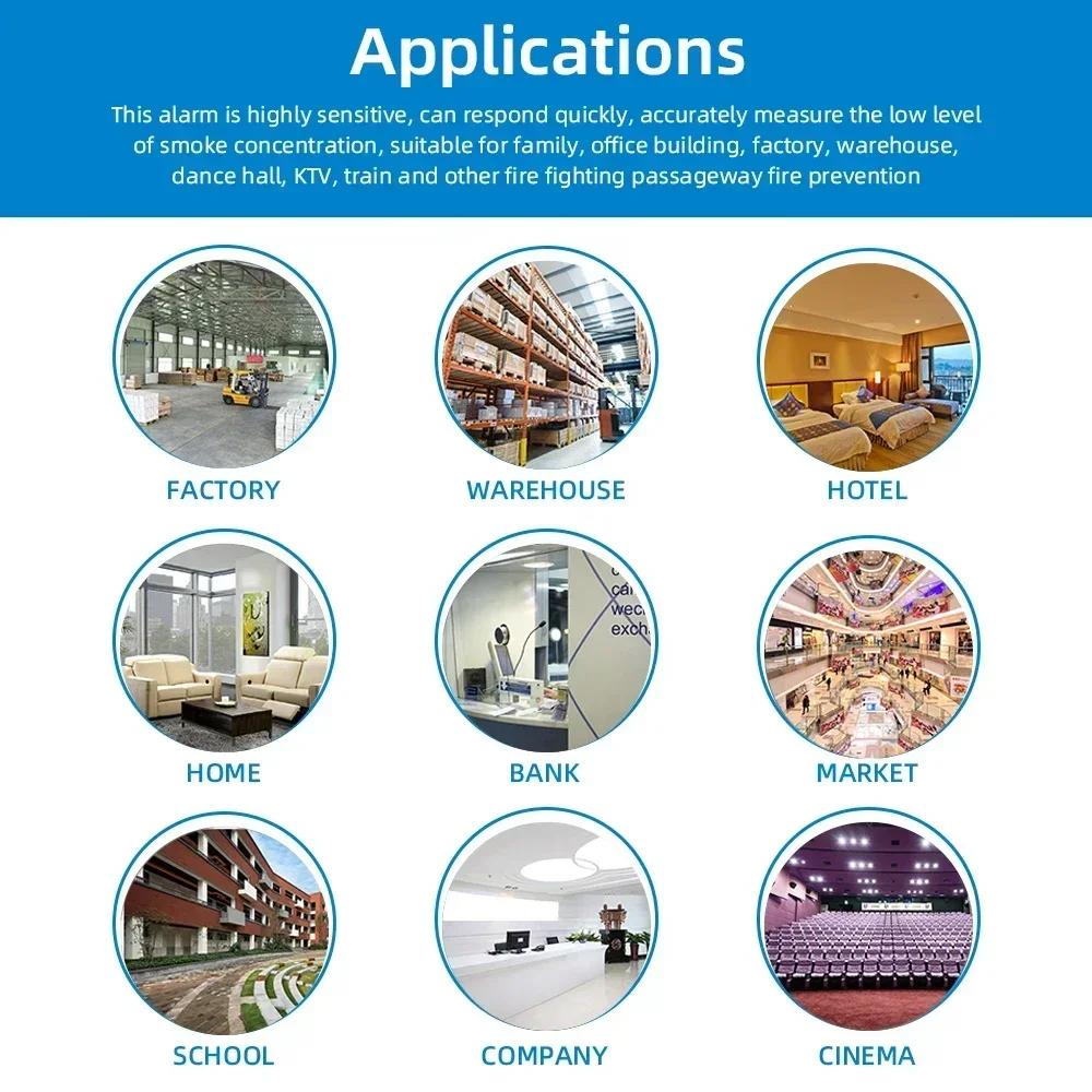 Smoke Detector Alarm 10-Year Lifespan 80dB Low Power Easy Install for Home Office Safety