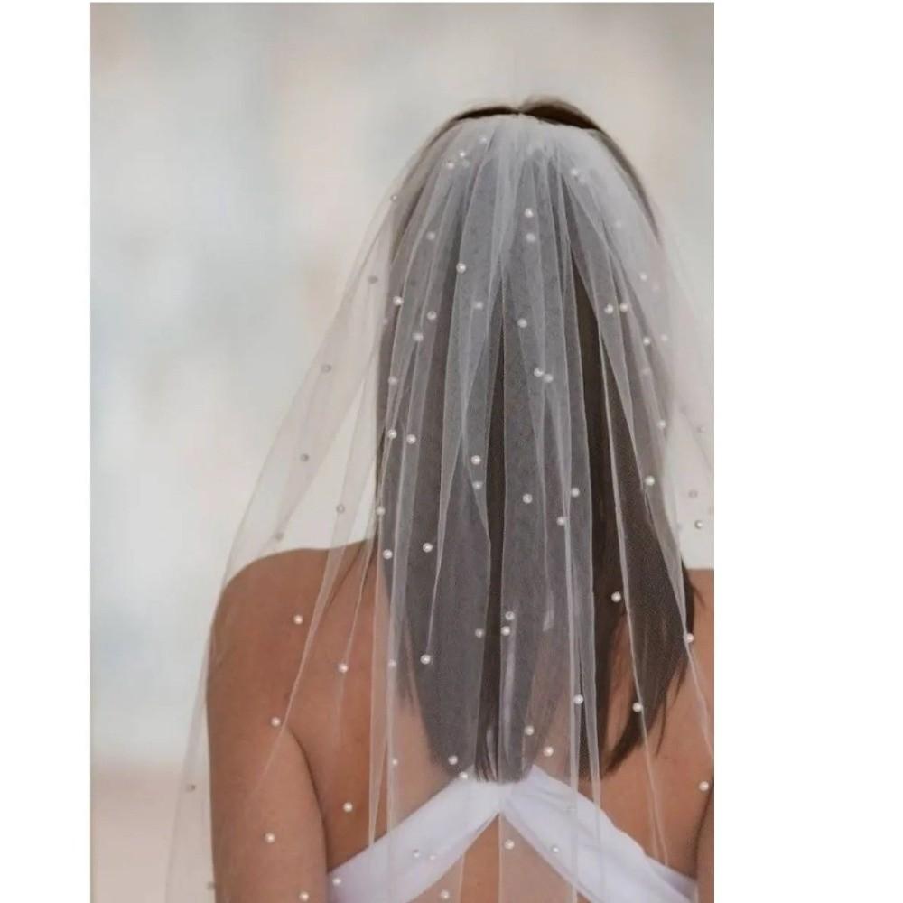 2 Tiers Blusher White Pearls Drop Veil New Bridal Veil Sewing DIY Crafts