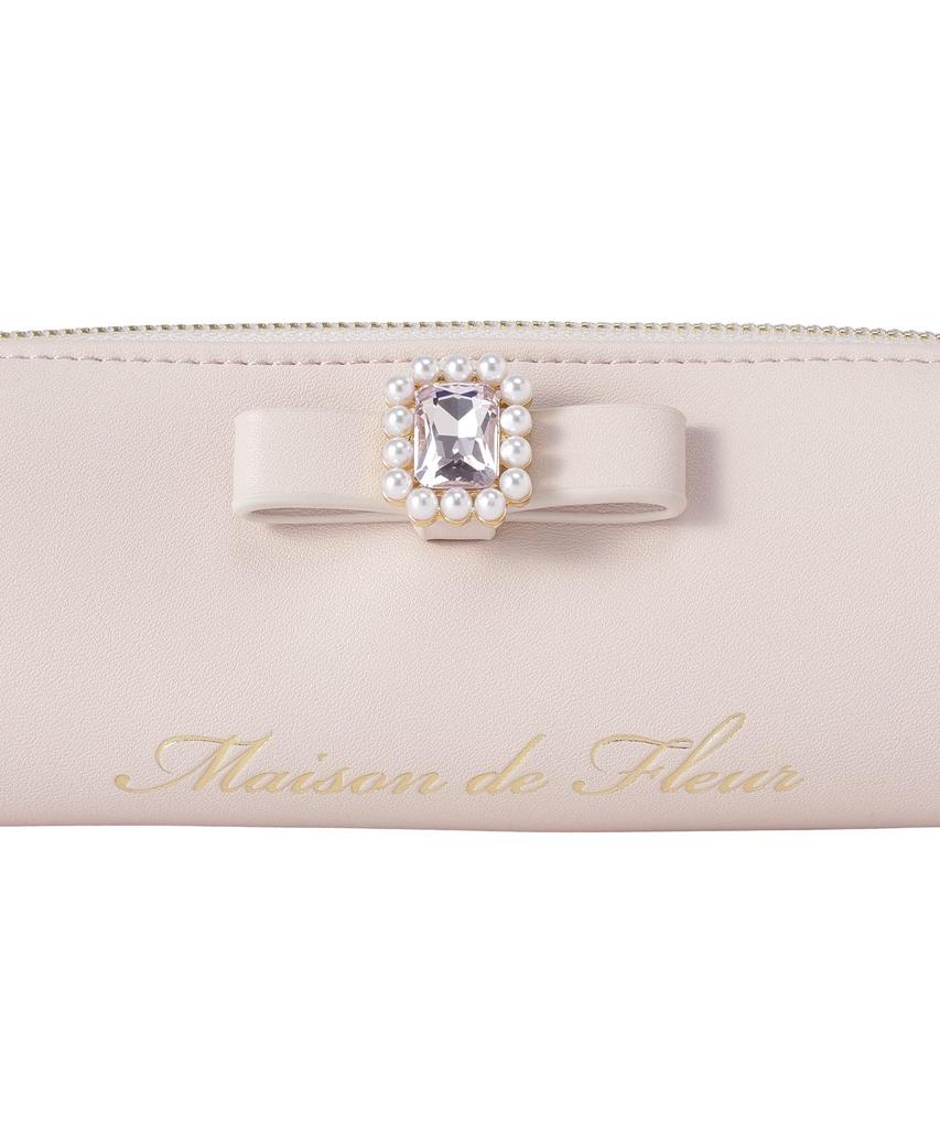 Maison de FLEUR Pearl Bijou Faux Leather Ribbon Long Size 08001387200 Pouch, Navy, F, Pouch/Drawstring Bag,