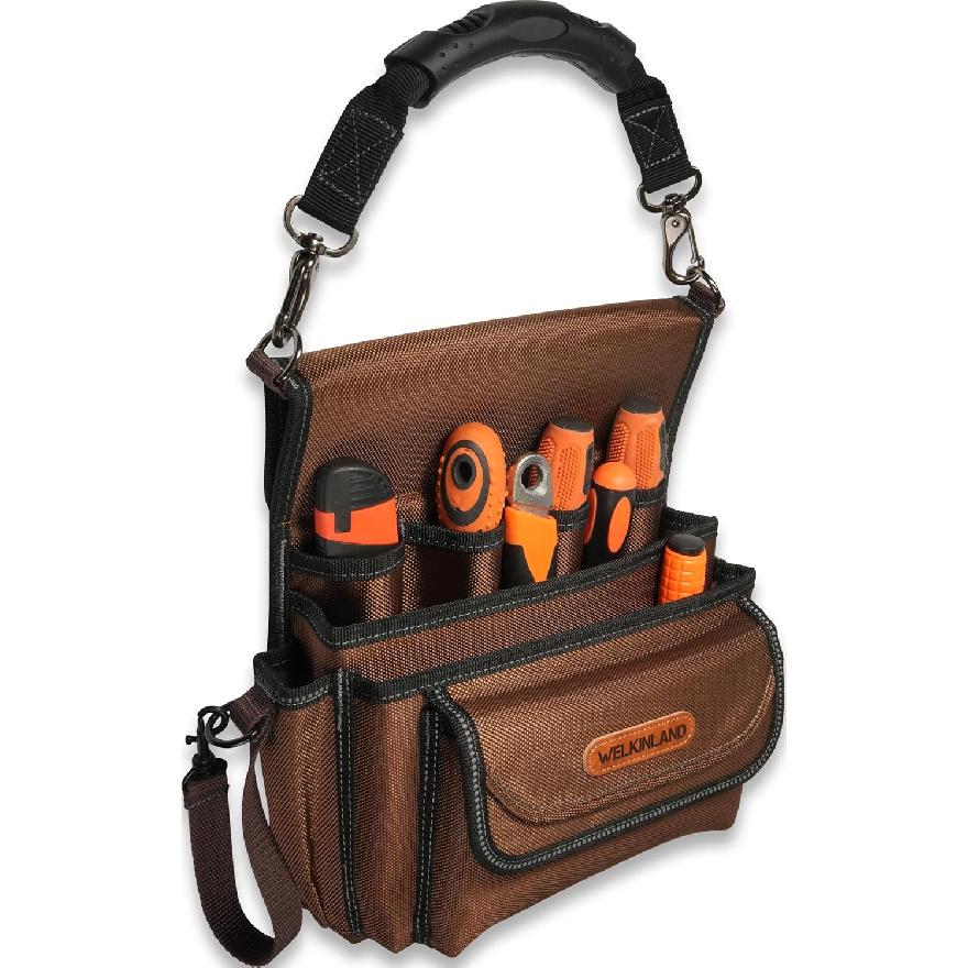WELKINLAND 10-Pockets Electrician Pouch, Electrical Tool Belts, Heavy Duty Electrician Tool Belt, Electrician Tool Pouch, Electrical Belt Tool Pouch,