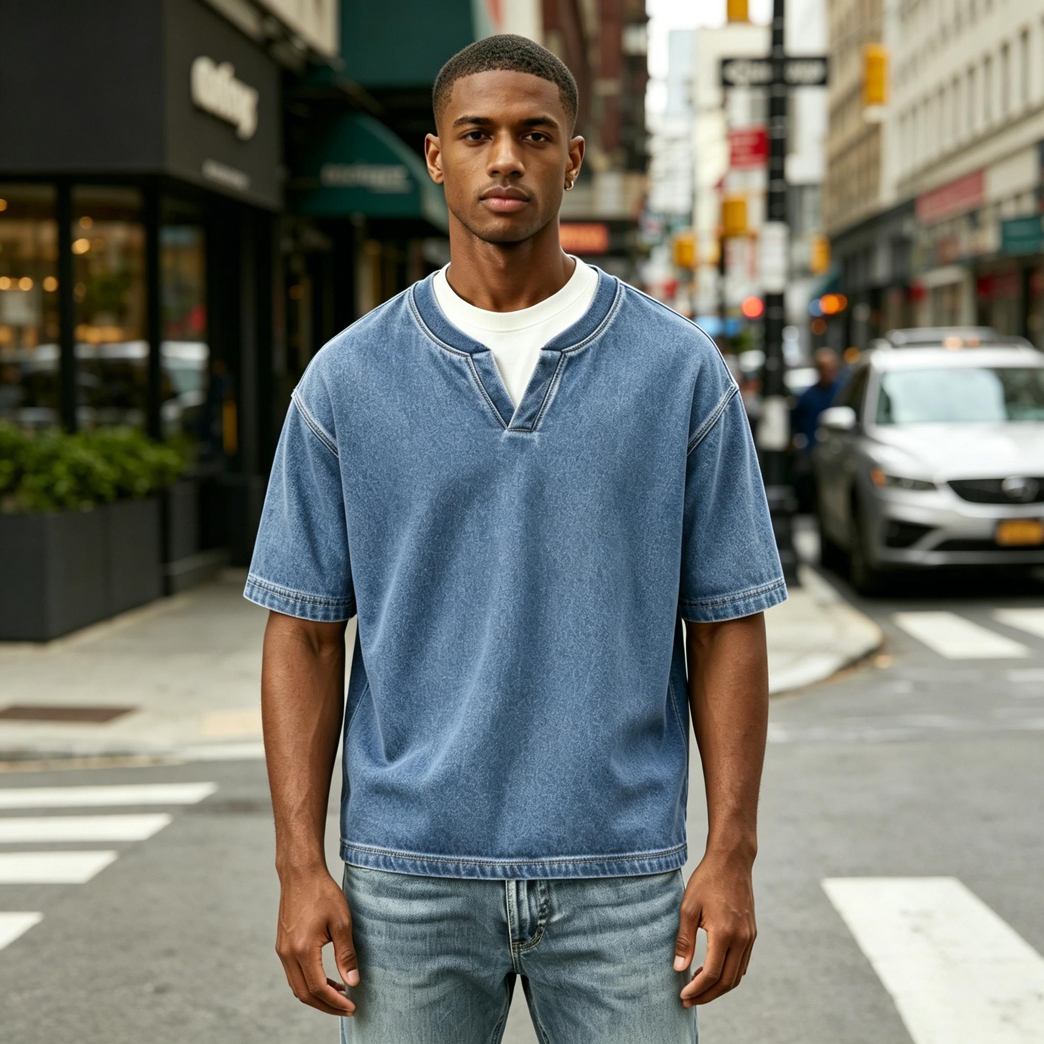 Men s Casual Short Sleeve Shirt Crew Neck Relaxed Fit Vintage Style Comfortable Cotton Blend Top L синий