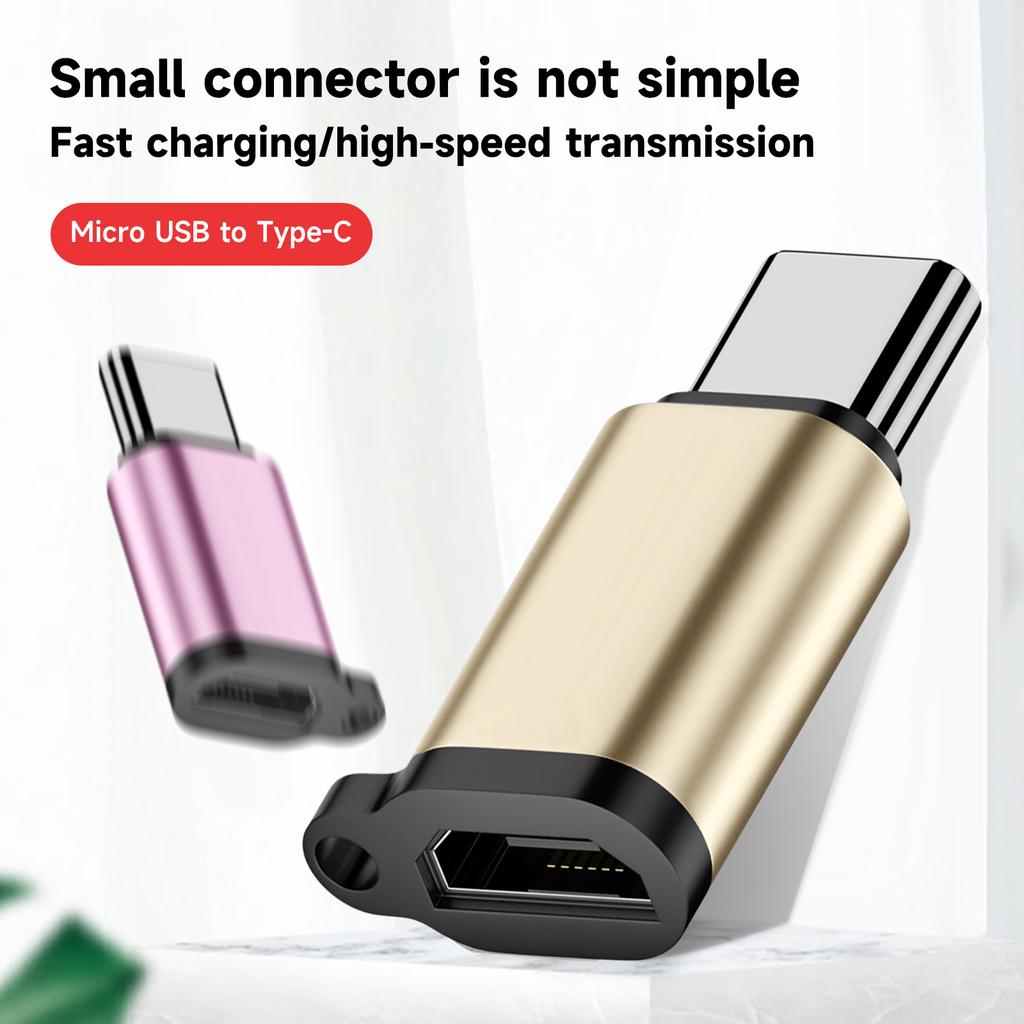 10pcs Micro USB Female To Type-C Aluminum Alloy Adapter with Lanyard Hole, V8 To Type-C Charging and Data OTG Power Adapter
