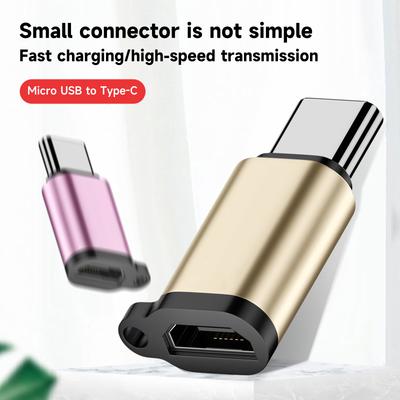 10pcs Micro USB Female To Type-C Aluminum Alloy Adapter with Lanyard Hole, V8 To Type-C Charging and Data OTG Power Adapter