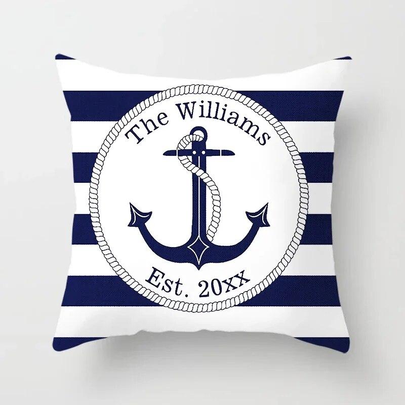 Home Decor Compass Anchor Pillow Cover Blue Mediterranean Cushion Gift Sofa Office Accessory Ornament 45x45cm